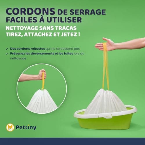 Pettiny 20 Sacs XL à Litière pour Chat | Résistants aux Griffures | Grande Taille | Bac à Litière | 20 Sacs XL | Grande