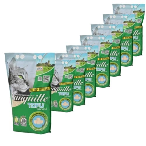 TRANQUILLE - Litière végétale vegane pour chat au tofu recyclé 4 litres - Lot de 8 + attributs: écologique et Hygiéniqu