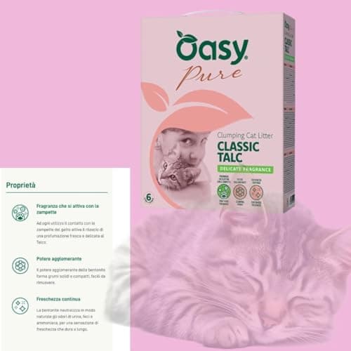 Оasy Litière pour chats Super Agglomérante, 6 Litres, Parfum Talco, Idéale pour tous les chats
