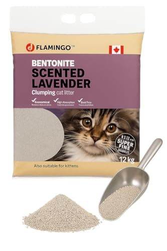 Litière à chats Flamingo, parfum talc bébé, 12kg pour 10 semaines, origine Canada, neutralise odeurs désagréables, douce — Lavande