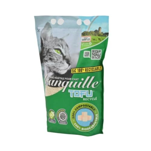 TRANQUILLE - Litière végétale vegane pour chat au tofu recyclé 4 litres - Lot de 8 + attributs: écologique et Hygiéniqu