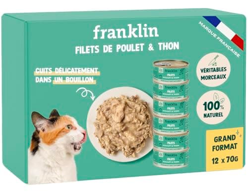 FRANKLIN Nourriture Humide pour Chat Filet Poulet et Thon 100% Naturelle Faible en Calories Lot 12 x 70g  
FRANKLIN Nour