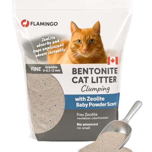 Litière à chats Flamingo, parfum talc bébé, 12kg pour 10 semaines, origine Canada, neutralise odeurs désagréables, douce