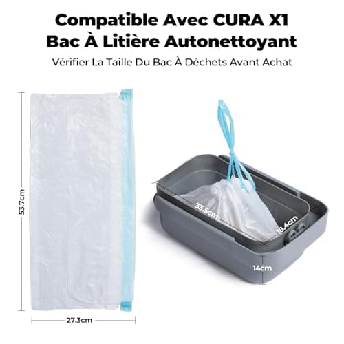 Amicura Cura X1 Sac poubelle - Lot de 3 rouleaux de 60 sacs poubelle auto-nettoyants pour chat | Sans odeur | Indéchirab