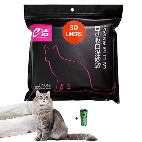 Moliwen Sacs à Litière pour Chat 94×45 cm avec Poignées pour Bac à Litière Grande Taille, 30 Pièces + 1 Rouleau de 15 Sa