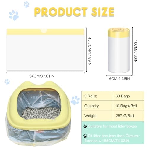 Sac à Litière pour Chat 30 Pièces Forte Capacité Résistant à La Déchirure 940*457MM Anti-Fuite Cordon de Serrage