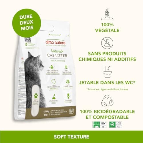 Almo nature - Litière pour chat naturelle --chatons et chats adults- toilettes intérieures--absorbante et sans allergène