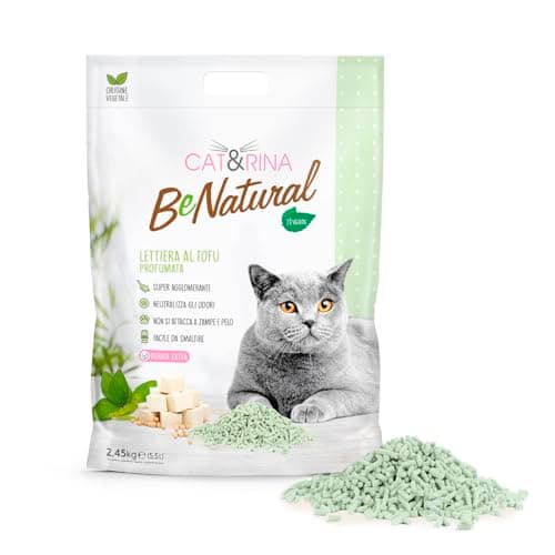 Cat&Rina BeNatural, litière pour chat au tofu 5,5 l, jusqu'à 30 jours d'utilisation, jetable dans les toilettes, litière