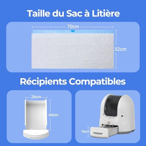 Amicura Litiere Chat Autonettoyante - 45 Pièces de Sac Litiere pour Cura 2 Bac à Litter Automatic, Biodégradables Durabl
