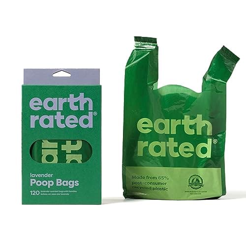 Sac à crottes Earth Rated pour chiens, ouvrants larges, facile à nouer et étanché, parfum lavande, 120 sacs avec poignée