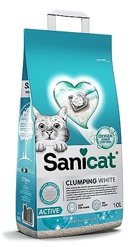 Sanicat - Litière pour Chats Ultra-agglomérante Blanche - Parfum de Savon de Marseille, Fabriquée à partir de minéraux n
