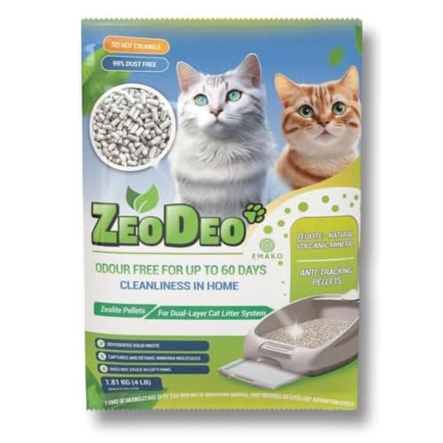 ZeoDeo Granulés de Litière pour Chats à la Zéolite Naturelle Double Couche 1.8 kg - Litière pour Chat Populaire aux État