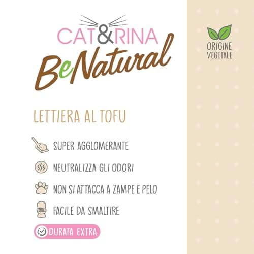 Cat&Rina BeNatural, litière pour chat au tofu 10 l - Litière agglomérante végétale, jusqu'à 30 jours d'utilisation, jeta