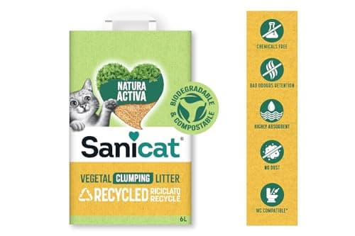 Sanicat | Litière végétale agglomérante Natura Activa - Absorption supérieure et formation de blocs solides | Convient a