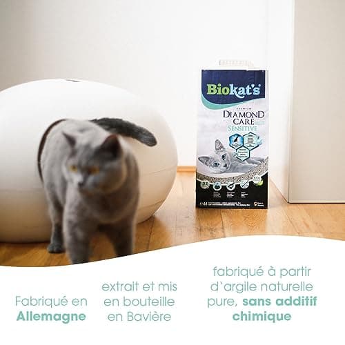 Litière Fine pour Chats Sans Additif Chimique Spécialement Conçue pour les Chats Sensibles - Biokat Diamond Care Sensiti