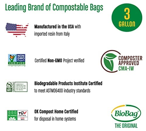 BioBag - Lot de 100 sacs alimentaires compostables pour cuisine, idéal pour la maison, salle de mange, compostage facile