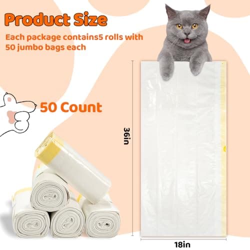 Sacs à litière Jumbo pour Chat - Résistants aux déchirures - 2,5 mm d'épaisseur - Durable - Lot de 50 - 91,4 x 45,7 cm -
