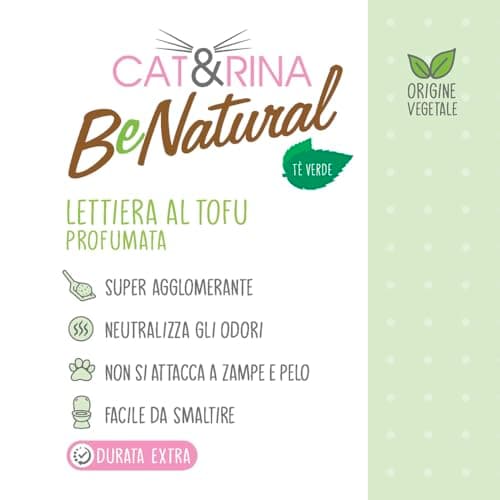Cat&Rina BeNatural, litière pour chat au tofu 5,5 l, jusqu'à 30 jours d'utilisation, jetable dans les toilettes, litière