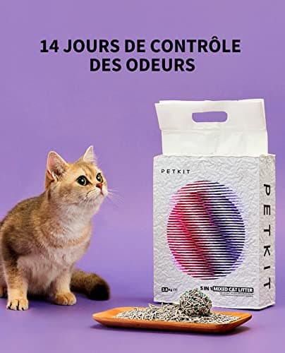 Litière Tofu PETKIT 5 en 1 sans Odeur, Charbon Actif, Ultra Absorbante et Séchage Rapide (Quatre Sacs)