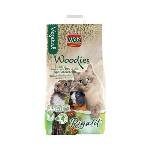 RIGA - Rigalit Woodies - Litière Écologique pour Chat et Rongeurs - Fibre De Bois - Neutralise Odeurs et Bactéries - Dur