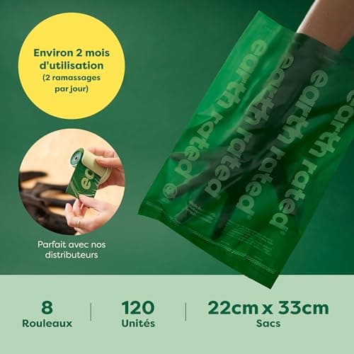 Sacs à crottes Earth Rated pour chiens, étanches et épais, parfum lavande, 120 sacs GreenCircle Certified