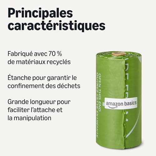 Amazon Basics - Sacs à déjections canines en matériel recyclé, non parfumés, 300 sacs (20 paquets de 15 sacs)  

Amazon