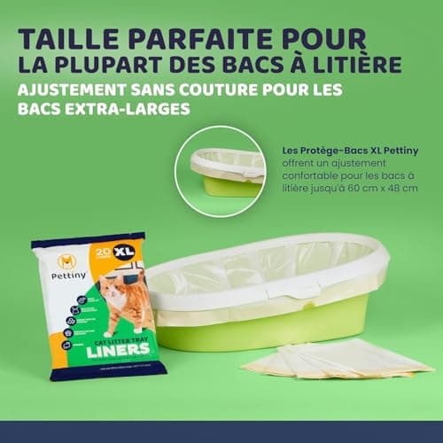 Pettiny 20 Sacs XL à Litière pour Chat | Résistants aux Griffures | Grande Taille | Bac à Litière | 20 Sacs XL | Grande