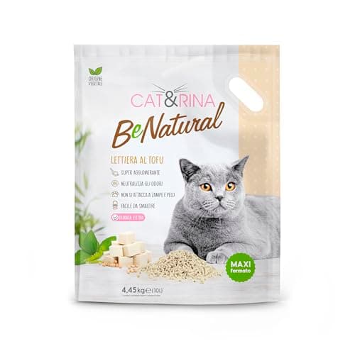 Cat&Rina BeNatural, litière pour chat au tofu 10 l - Litière agglomérante végétale, jusqu'à 30 jours d'utilisation, jeta