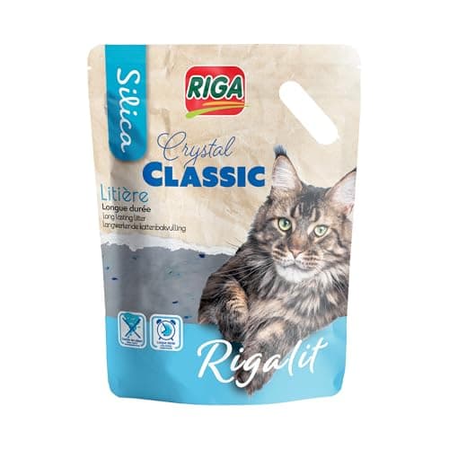 RIGA Rigalit Cristal Classic Litière pour Chat Gel De Silice Origine Minérale Absorbante Odeurs Bactéries Durée 1 Mois 1