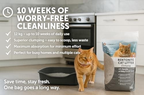 Litière à chats Flamingo, parfum talc bébé, 12kg pour 10 semaines, origine Canada, neutralise odeurs désagréables, douce