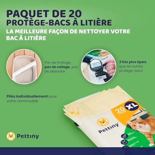 Pettiny 20 Sacs XL à Litière pour Chat | Résistants aux Griffures | Grande Taille | Bac à Litière | 20 Sacs XL | Grande