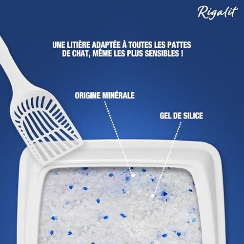 RIGA Rigalit Cristal Classic Litière pour Chat Gel De Silice Origine Minérale Absorbante Odeurs Bactéries Durée 1 Mois 1