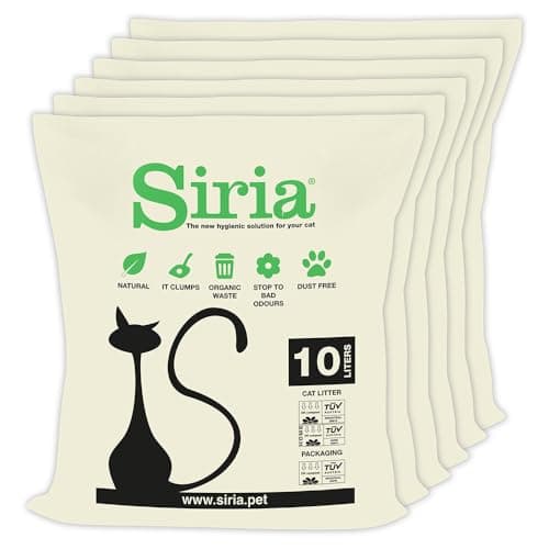 Siria Litière pour Chats Végétale et Agglomérante - 6 x 10 L - Naturelle sans Odeur