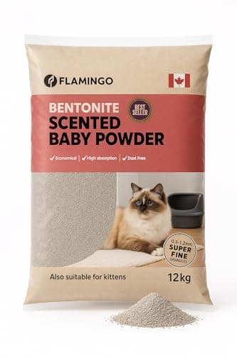 Litière à chats Flamingo, parfum talc bébé, 12kg pour 10 semaines, origine Canada, neutralise odeurs désagréables, douce — Brun