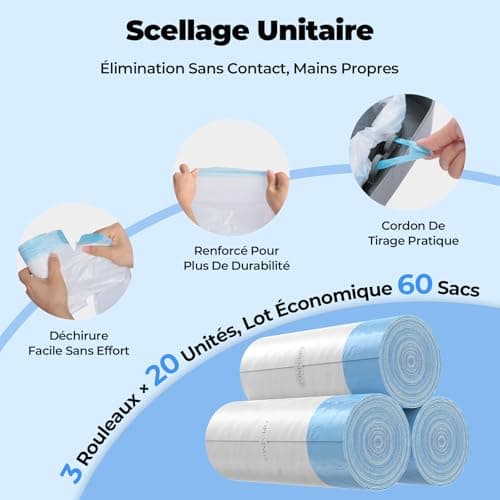 Amicura Cura X1 Sac poubelle - Lot de 3 rouleaux de 60 sacs poubelle auto-nettoyants pour chat | Sans odeur | Indéchirab