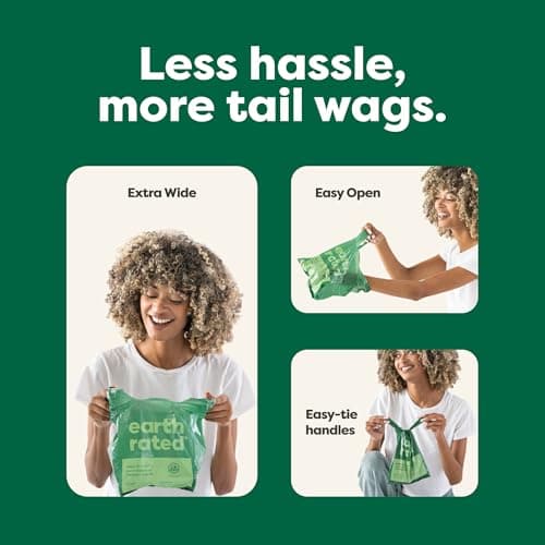 Sac à crottes Earth Rated pour chiens, ouvrants larges, facile à nouer et étanché, parfum lavande, 120 sacs avec poignée