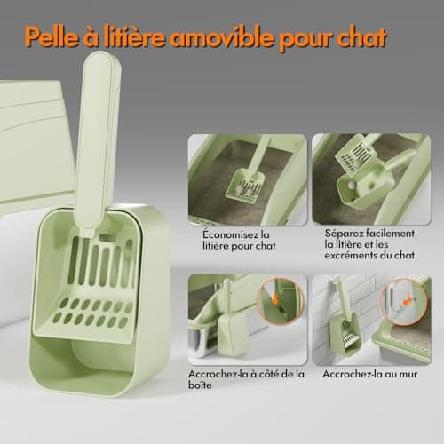 Litière pour Chat en Acier Inoxydable, Grande Taille Semi-Fermée, avec Pelle et Tapis Double Couche, Durable et Hygiéniq