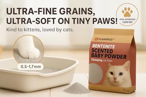 Litière pour chats Flamingo - Parfum Talc pour bébé - 12KG pour 10 SEMAINES - Neutralise les odeurs désagréables - Douce