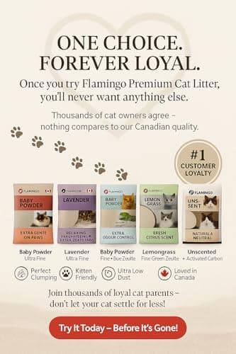 Litière à chats Flamingo, parfum talc bébé, 12kg pour 10 semaines, origine Canada, neutralise odeurs désagréables, douce