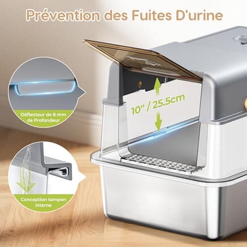 Bac à Litière en Acier Inoxydable PalNests XXL pour Chat | Couvercle à 105° + Pelle + Litière Amovible en Métal + Charbo