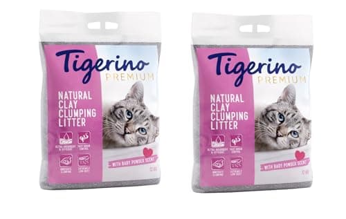 Litière Tigerino Premium pour Chat : Absorbante,odeur Talc, 2x12KG