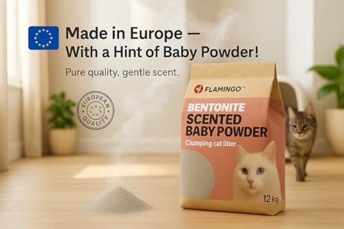 Litière pour chats Flamingo - Parfum Talc pour bébé - 12KG pour 10 SEMAINES - Neutralise les odeurs désagréables - Douce