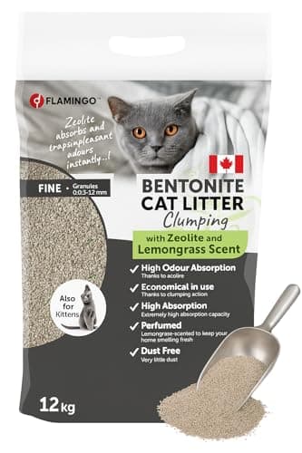 Litière à chats Flamingo, parfum talc bébé, 12kg pour 10 semaines, origine Canada, neutralise odeurs désagréables, douce — 12KG pour 10 SEMAINES Vert