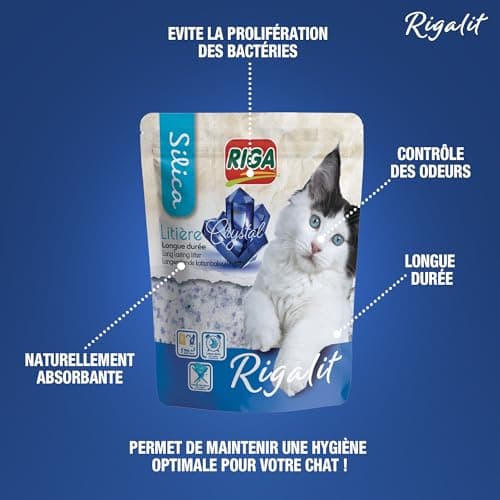 Rigalit Crystal Riga - Litière pour Chat Absorbante d'Origine Minérale - Gel de Silice - Absorbe les Odeurs - Anti Dével