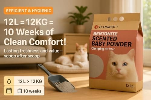 Litière pour chats Flamingo - Parfum Talc pour bébé - 12KG pour 10 SEMAINES - Neutralise les odeurs désagréables - Douce