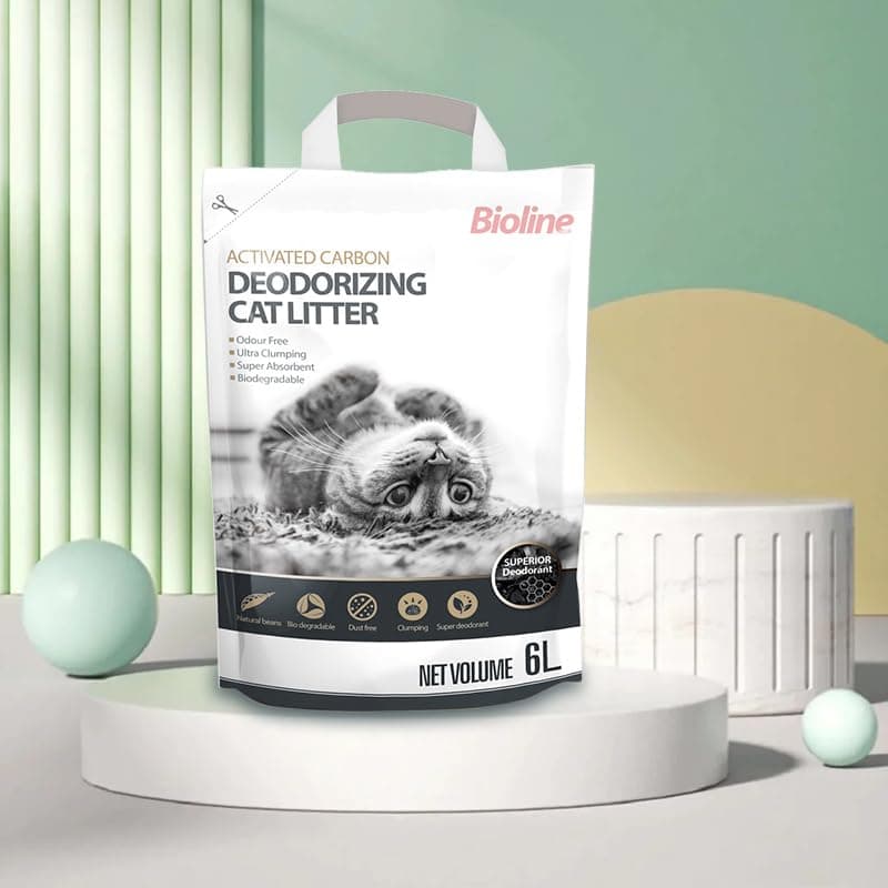Bioline Litière Agglomérante au Charbon Actif, Contrôle des Odeurs et 99 % Naturelle, pour Maisons à Plusieurs Chats (6