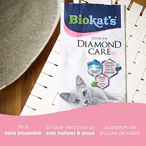 Biokat's Diamond Care Fresh au parfum de talc - Litière fine pour chats - Pour chats sensibles - Absorbe puissamment et