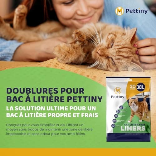 Pettiny 20 Sacs XL à Litière pour Chat | Résistants aux Griffures | Grande Taille | Bac à Litière | 20 Sacs XL | Grande