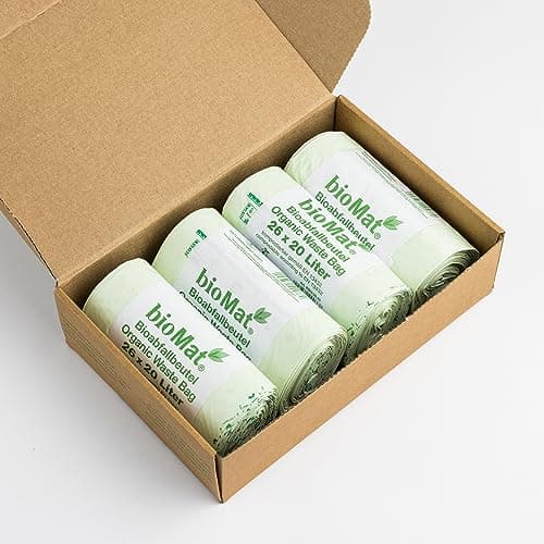 Sac poubelle compostable bioMat 20L avec poignée, pour jardins, haute qualité, certifié DINplus, fabriqué en Allemagne,