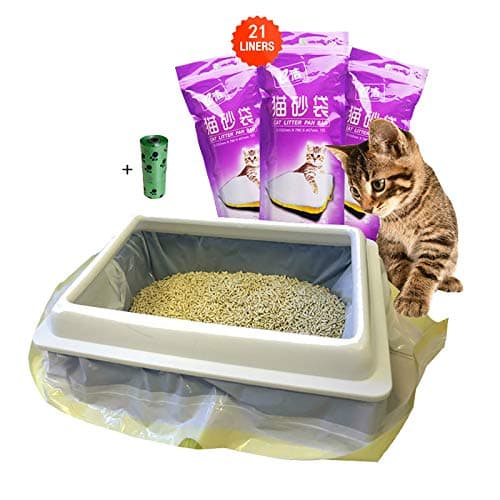 MOLIWEN Sacs à Litière avec Poignées, 91.5 × 45.7 cm pour Chat (Moyenne et Grande Taille), 3 Emballages (21 Pièces) + 1